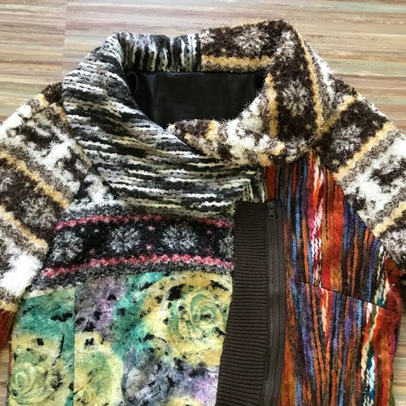 Elena Wang Colorful Textured Patchwork Zip Up Cardigan Jacket Top NWOT - Picture 6 of 10